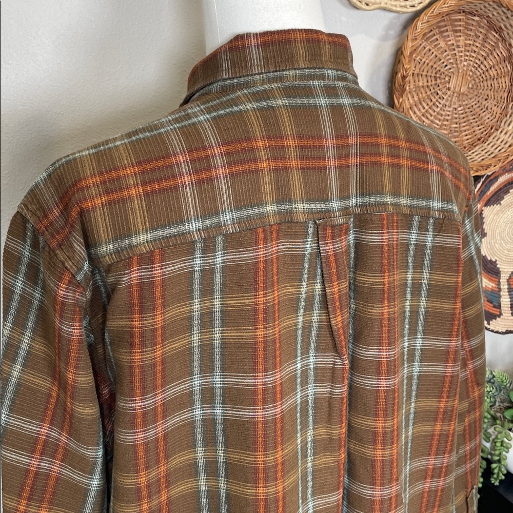 Mens Woolrich Cotton Outdoors Striped Button Up Brown Blue Orange Size X-Large - Picture 6 of 15